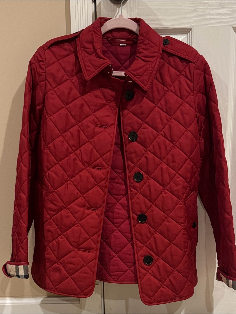 Red Burberry London England Quilted Jacket NWOT - Size Medium